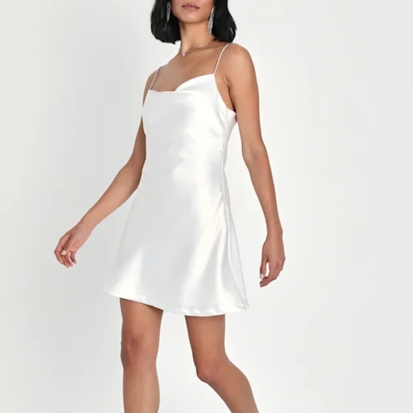 Lulus Dresses & Skirts - Lulus Rare Sparkle White Satin Rhinestone Strap Mini Dress